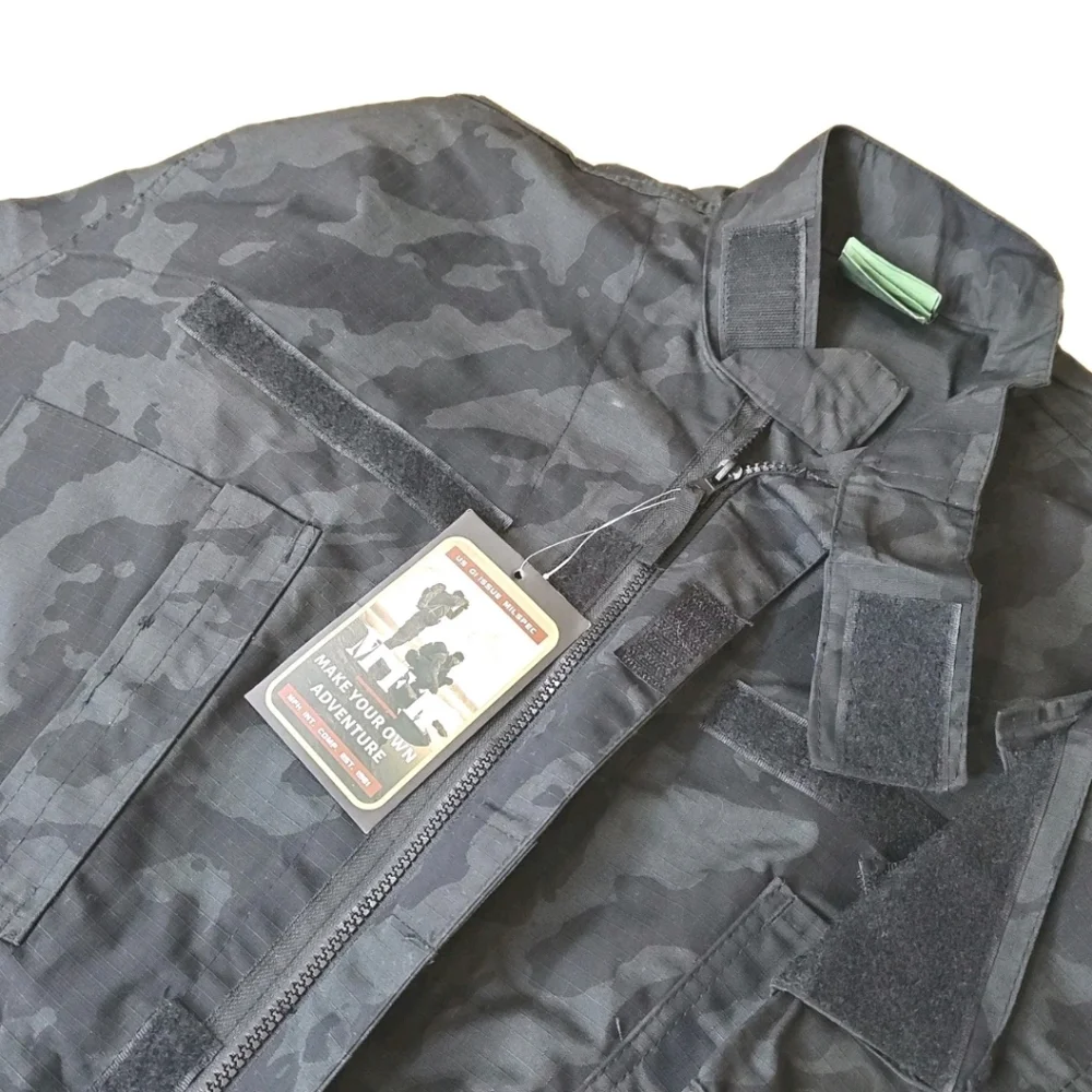 US Military Field Combat Jacket Men XXL ACU Rip Stop Canvas Black Night Camo Nwt